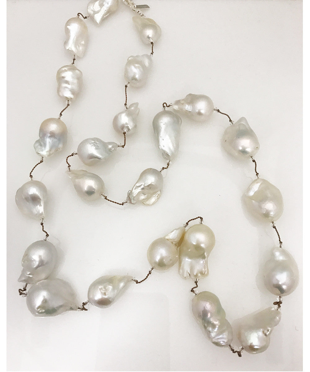 Margo Morrison Organic Shaped White Baroque Pearl Necklace