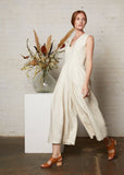 Carrie romper in tan with long pants and sleeveless
