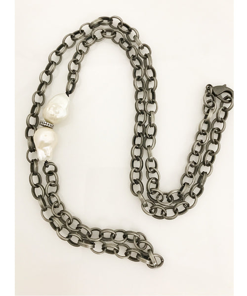 Nathan & Moe Baroque Pearl and Topaz Oxidized Silver Necklace