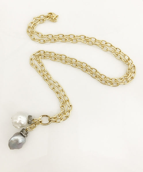 Nathan & Moe White Sapphire and Gray Baroque Pearl Necklace