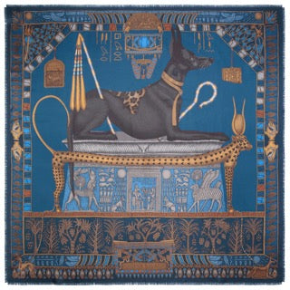 Sabina Savage "Ode To Anubis" Gifts For The Gods, Silk Twill Lapis/Nile Scarf