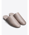 Front view of rounded toe Vince flats in taupe leather
