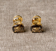  DFS 14KYG Citrine and Smokey quartz earrings