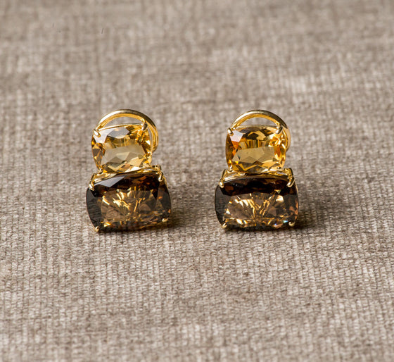 DFS 14KYG Citrine and Smokey quartz earrings