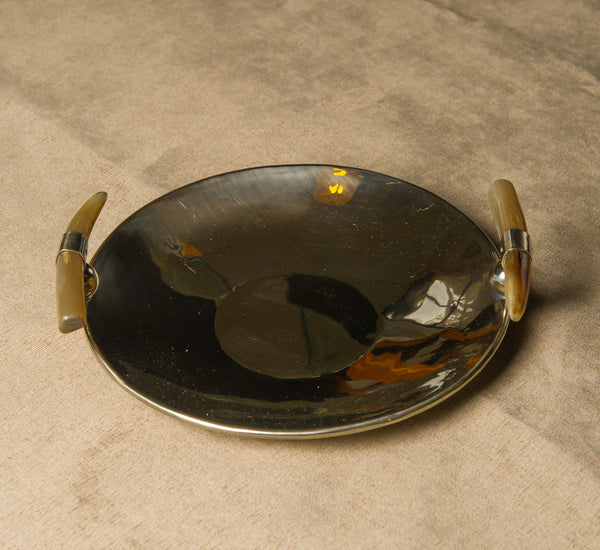 Sterling Silver Round Tray with Horn Handles