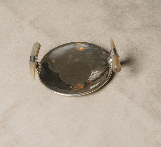 Sterling Silver Round Tray with Horn Handles