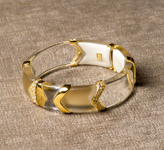 Alexis Bittar carved lucite bangle with crystals