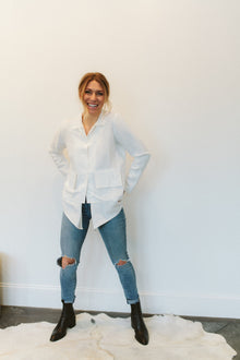  Shosh Linen Boy Jacket in White at Patricia a boutique in Southern Pines, NC