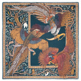Sabina Savage "Pheasant Tree" - Wool/Silk Forest and Saffron 135cm Square Scarf
