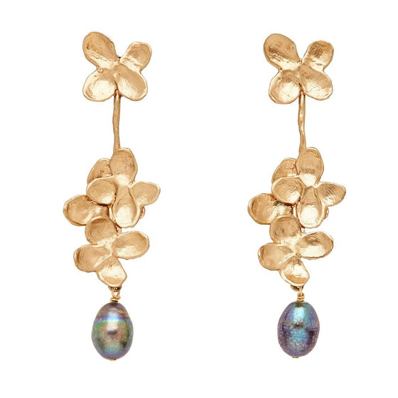 Julie Cohn Bronze Hydrangea Blossom Grey Pearl Earrings