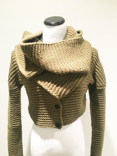 Women's cowl neck sweater in olive by Sarah Pacini at Patricia