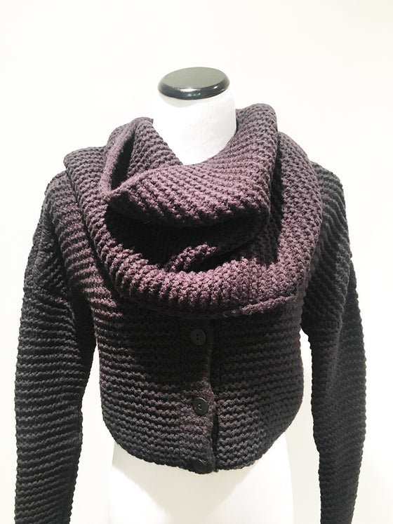 Women's cowl neck sweater in midnight blue by Sarah Pacini at Patricia
