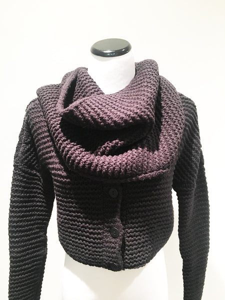 Women's cowl neck sweater in midnight blue by Sarah Pacini at Patricia