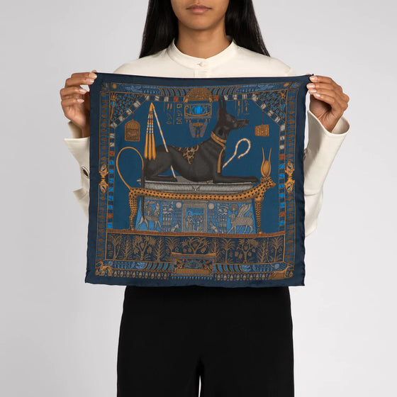Sabina Savage "Ode to Anubis" Silk Twill Lapis/Nile 42cm Scarf