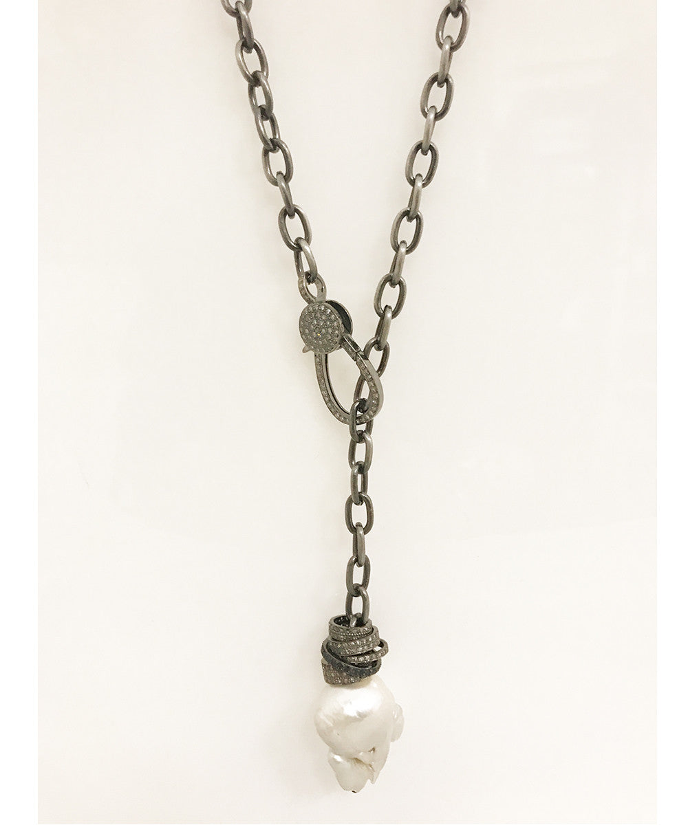 Nathan & Moe Baroque Pearl Necklace with Rondells on Matte Grey chain