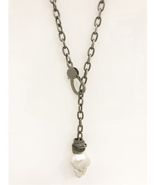  Nathan & Moe Baroque Pearl Necklace with Rondells on Matte Grey chain