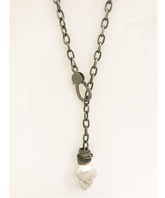 Nathan & Moe Baroque Pearl Necklace with Rondells on Matte Grey chain