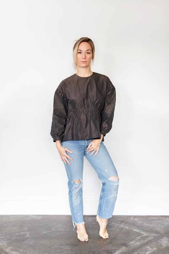 Shosh Black Taffeta Blouse With Blouson Sleeves