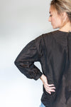 Shosh Black Taffeta Blouse With Blouson Sleeves