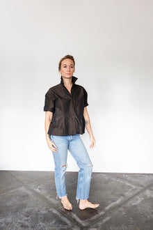  Shosh Button Down Short Sleeve Taffeta Shirt