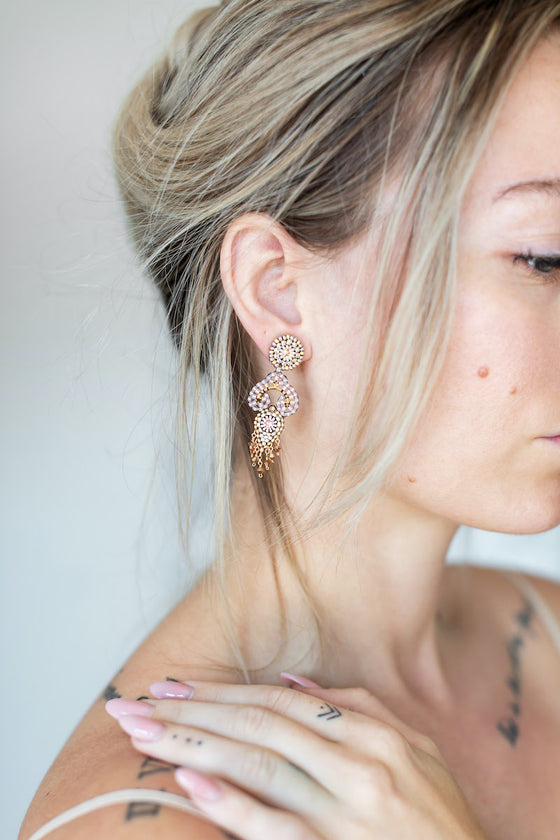 Miguel Ases Swarovski Crystals and Miyuki Bead Earrings with Round Post