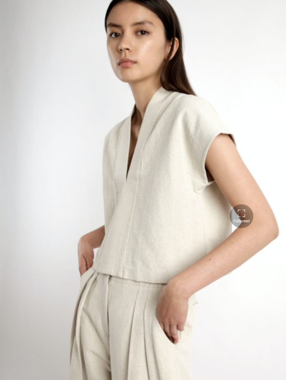 7115 by Szeki V-Neck Linen/Cotton Panel Top