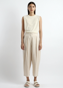  7115 by Szeki Sand Linen Summer Pleated Trouser