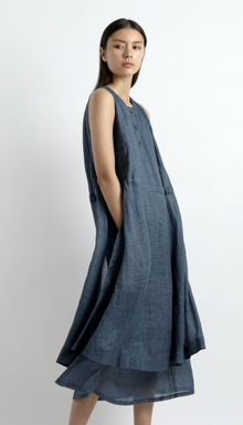  7115 by Szeki Navy Linen Summer Layered Dress