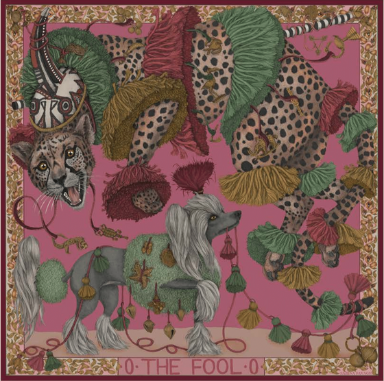 sabina savage the fool divination celebration wool/silk raspberry/shell 135cm square scarf found at Patricia in southern pines, nc