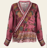 Sabina Savage The fool divination celebration silk wrap shirt raspberry/shell found at Patricia in southern pines, nc