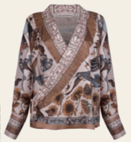 Sabina Savage "The Sun" Divination Celebration Silk Wrap Shirt Linen/Bone