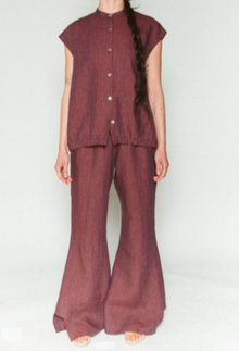  Shosh Dark Rose Red Linen Bell Bottom Pants