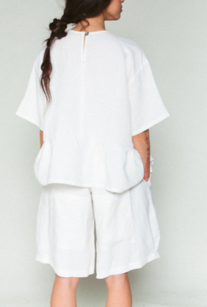 Shosh Off-White Linen Peplum Top