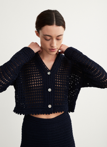  Vince Crochet Cardigan Navy