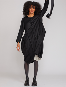  Shosh Black Silk/Wool Godet Dress