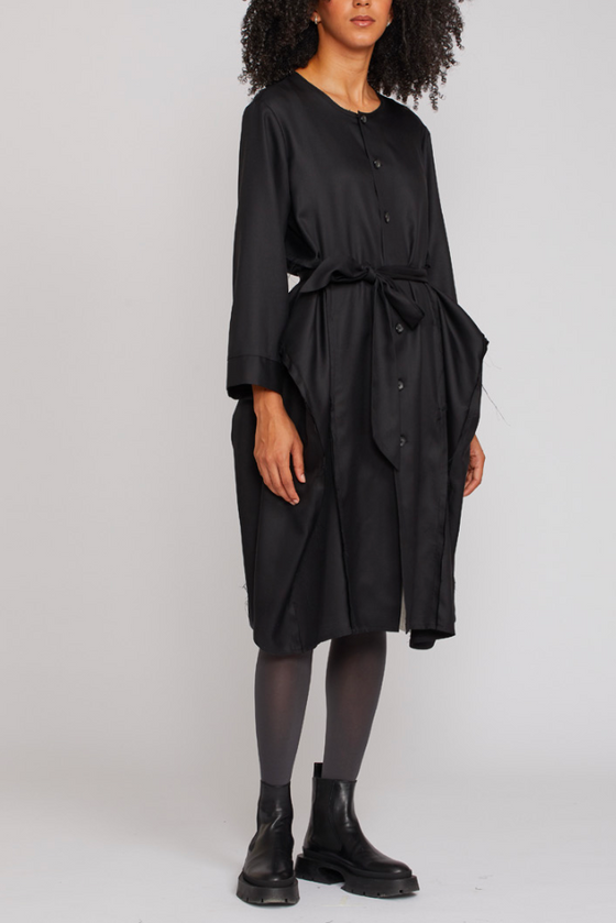 Shosh Black Silk/Wool Godet Dress