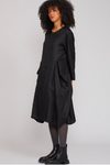 Shosh Black Silk/Wool Godet Dress