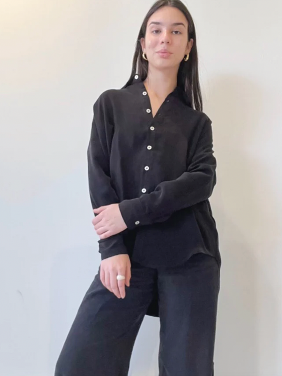 Closet Hero Blouse in Black Linen