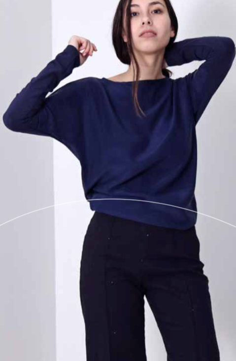 Natalie Busby navy silk and jersey t-shirt found at Patricia In Southern Pines, NC
