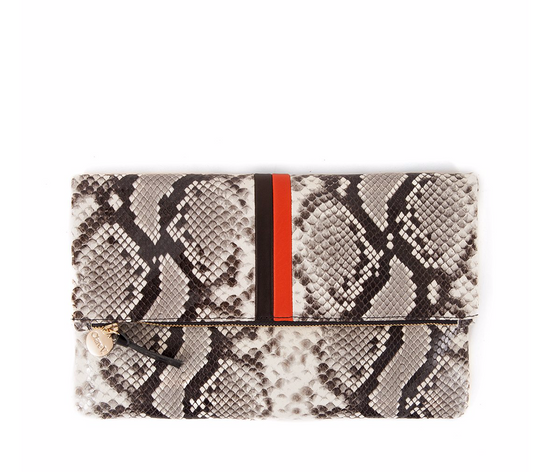 Clare V. Black & White Python Foldover Clutch 