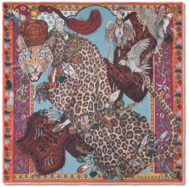 Sabina Savage "Leopard's Bazaar" Silk Scarf