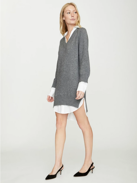 Womens V Looker gray flannel Cashmere Wool Dress by Brochu Walker