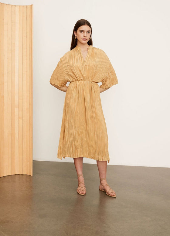 Vince Short Sleeve Crushed Band Collar Wheat Dress found at Patricia in Southern Pines, NC