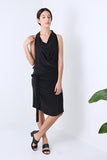 Natalie Busby Silk & Jersey Cowl Neck Dress, Black
