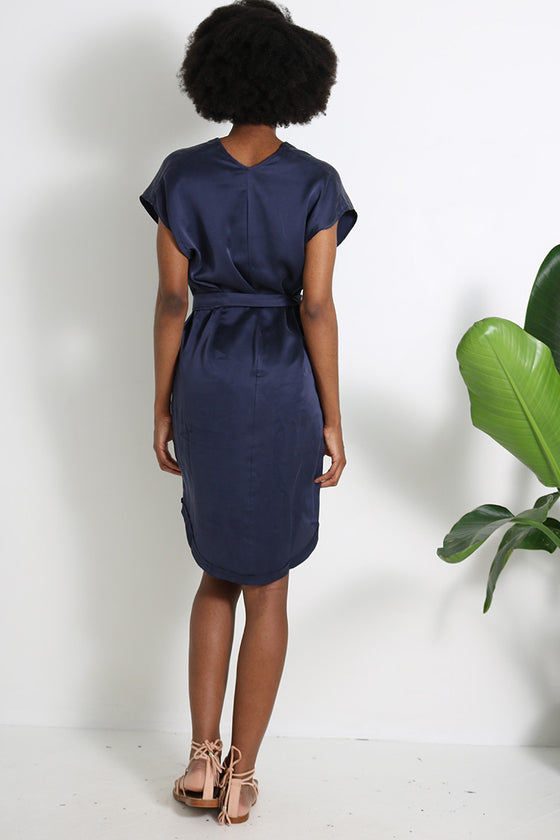 Natalie Busby Silk Charmeuse Straight Dress Steel