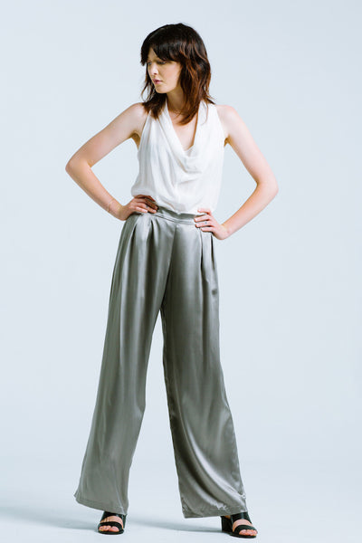Natalie Busby Sueded Silk Charmeuse Trouser Steel