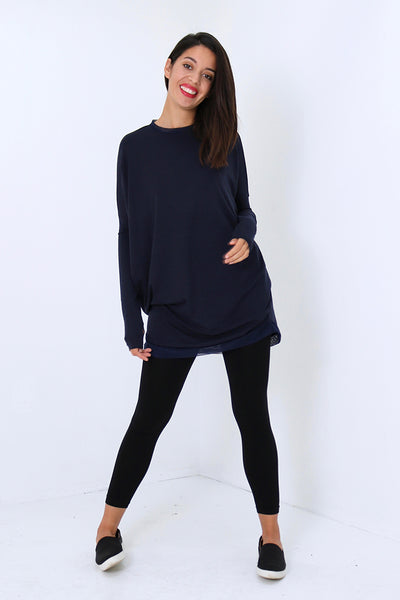 Natalie Busby Slouchy T Dress with Mesh in Navy