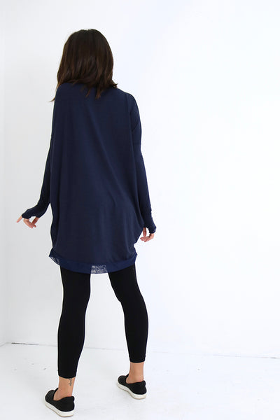 Natalie Busby Slouchy T Dress with Mesh in Navy