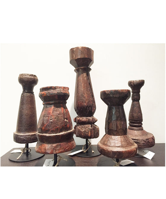 Vintage Carved Wooden Spindle on Stand