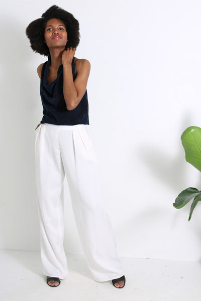 Natalie Busby washed tencel women's trousers in navy
